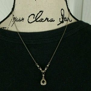 Black & white rhinestone silver tone 19" necklace